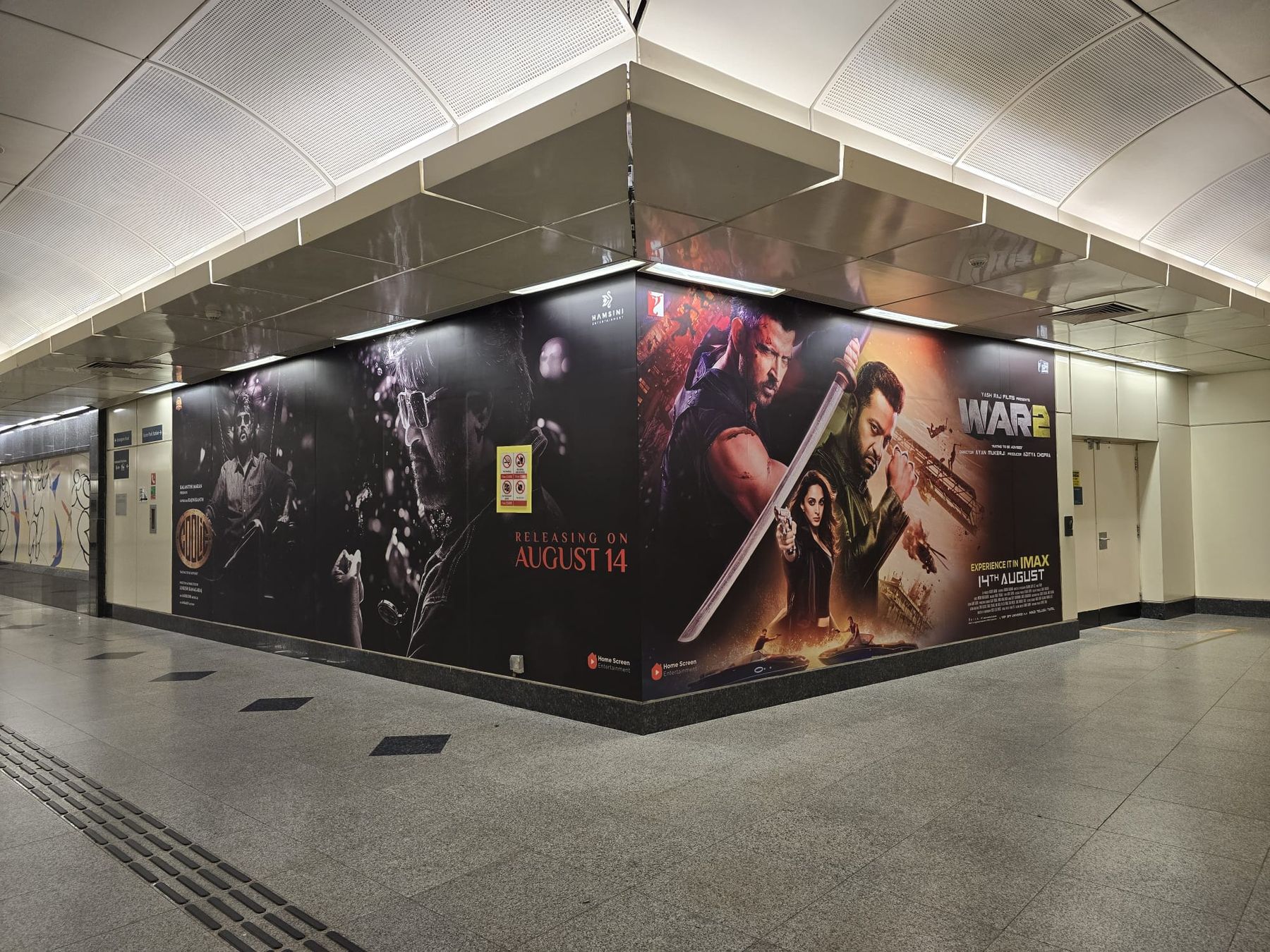Full corner wall wrap for the film War 2 inside a Singapore MRT station
